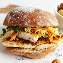 Gurnard burgers with fennel and hazelnut slaw