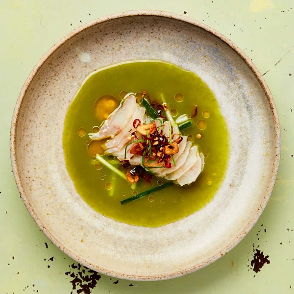 Gurnard with camomile and cucumber water
