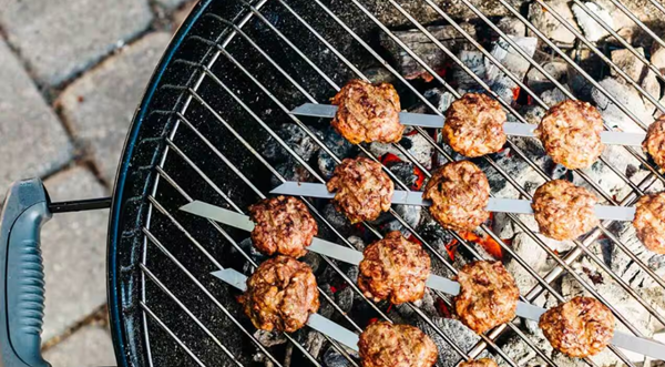 Gyro meatball kebabs with feta tzatziki sauce