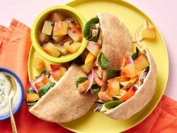 Gyros with watermelon rind pickles [tzatziki sauce]