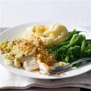 Haddock and leek watercress gratin