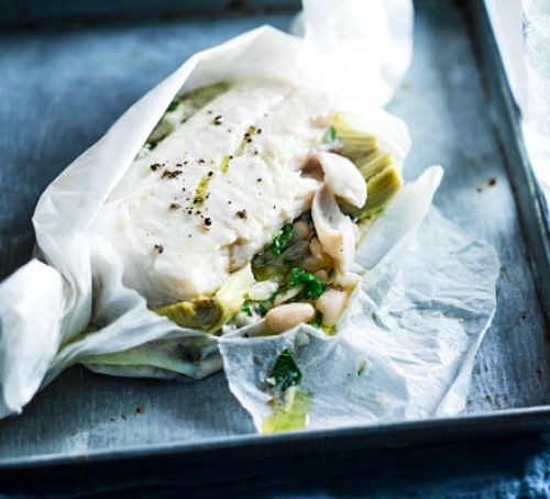 Haddock with cannellini beans & artichokes