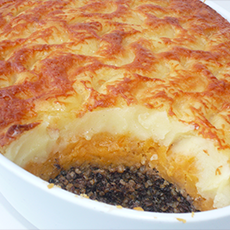 Haggis pie with tatties and neeps and whisky sauce