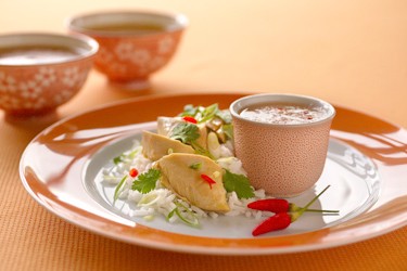 Hainanese-style chicken with ginger pickle