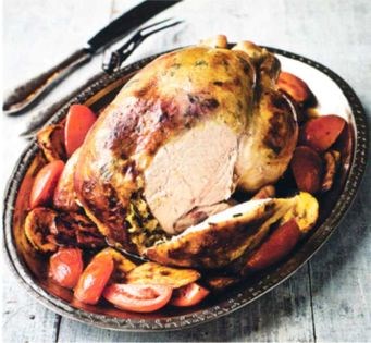Haitian roast chicken with two stuffings