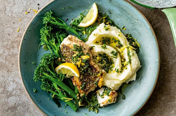 Hake fillets with chive, lemon & caper butter