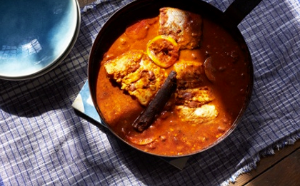 Hake in "fake" matbuha sauce