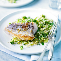 Hake with herby tabbouleh 