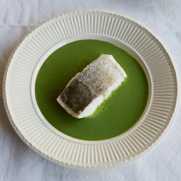 Hake with parsley, dill and anchovy sauce