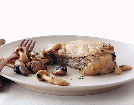 Hake with wild mushrooms