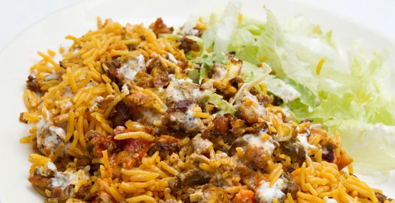 Halal cart-style chicken and rice with white sauce