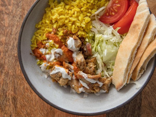 Halal cart-style chicken and rice with white sauce