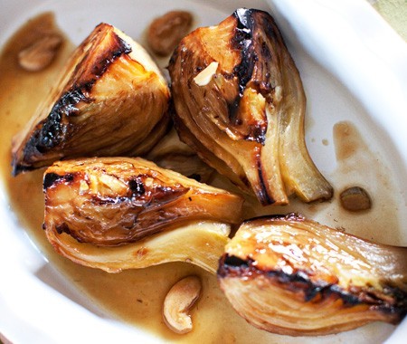 Halibut and braised fennel with orange and fennel-seed yogurt