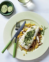 Halibut and corn hobo packs with herbed butter