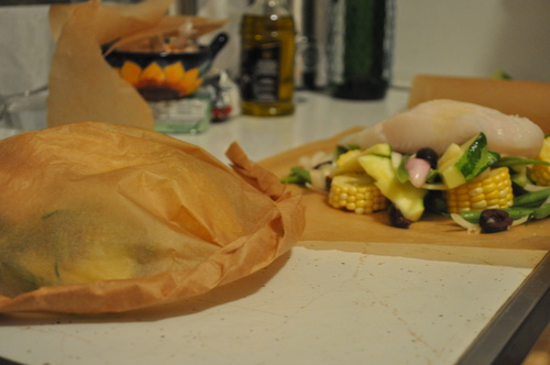 Halibut and vegetables en papillote