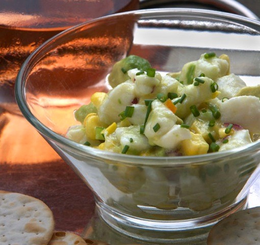 Halibut ceviche with corn and lime