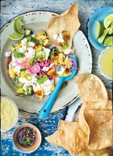 Halibut ceviche with pineapple & chilli drizzle