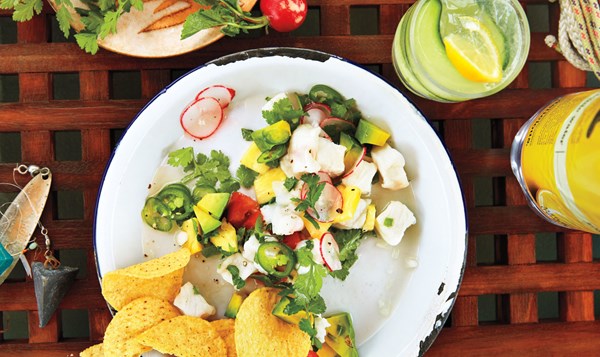Halibut ceviche with tomato and cucumber