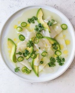 Halibut crudo with fennel, green apple, and avocado