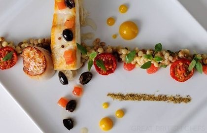 Halibut, fregola and scallops
