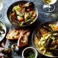 Halibut, mussel and saffron stew