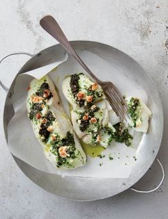 Halibut stuffed with kale & feta pesto