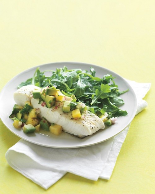 Halibut with avocado-pineapple salsa