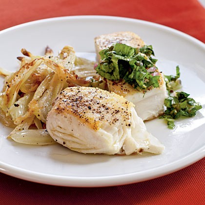 Halibut with caper salsa verde