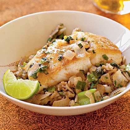 Halibut with coconut-red curry sauce