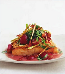 Halibut with grapes and fried leeks