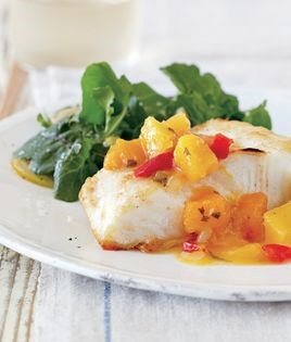 Halibut with mango-lime salsa