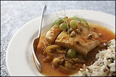 Halibut with pine nuts and saffron