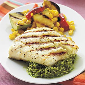 Halibut with quick lemon pesto