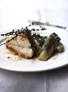 Halibut with roast baby gem lettuce