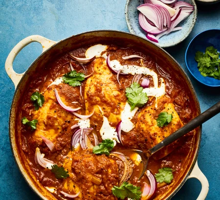 Halibut with smoky masala sauce
