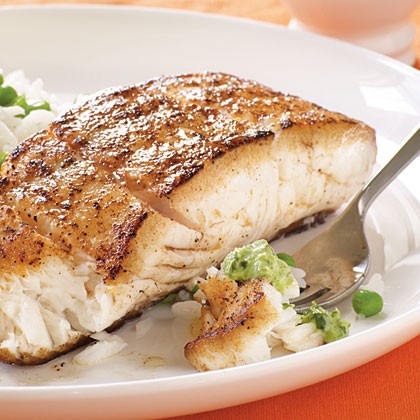 Halibut with spicy mint-cilantro chutney