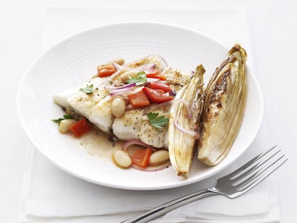Halibut with Tuscan beans and endive
