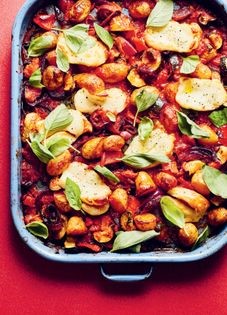 Halloumi and ratatouille traybake