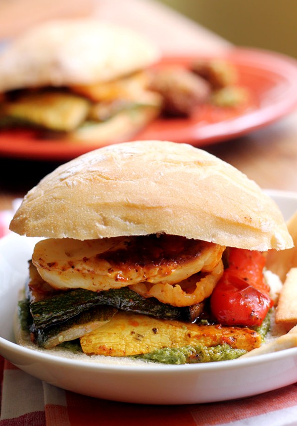 Halloumi and roasted summer vegetable sandwiches