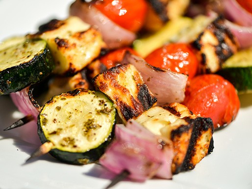 Halloumi and vegetable skewers