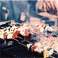 Halloumi brochettes with basil oil