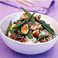 Halloumi, green vegetable and coriander stir-fry
