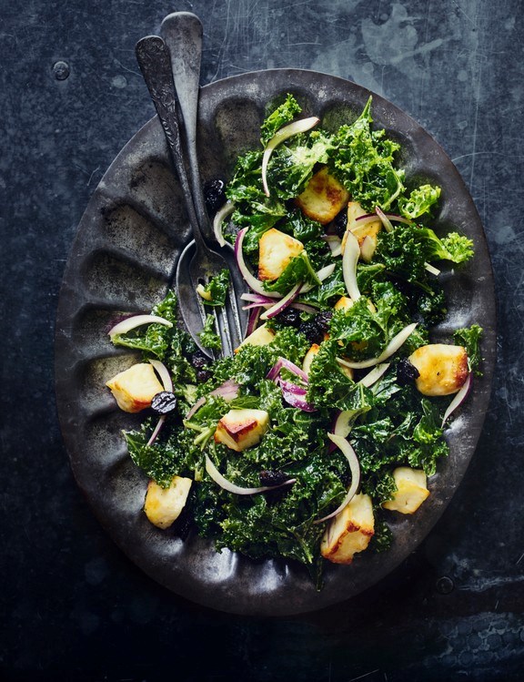 Halloumi, kale & tahini salad
