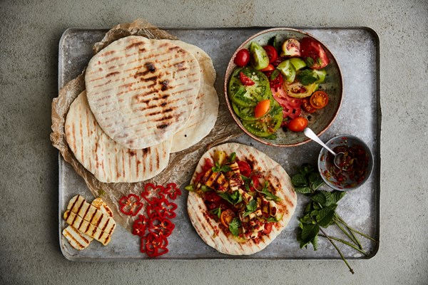Halloumi, lime and Scotch bonnet flatbreads