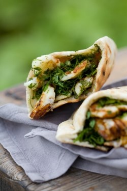 Halloumi, mint, coridander, and dill pittas