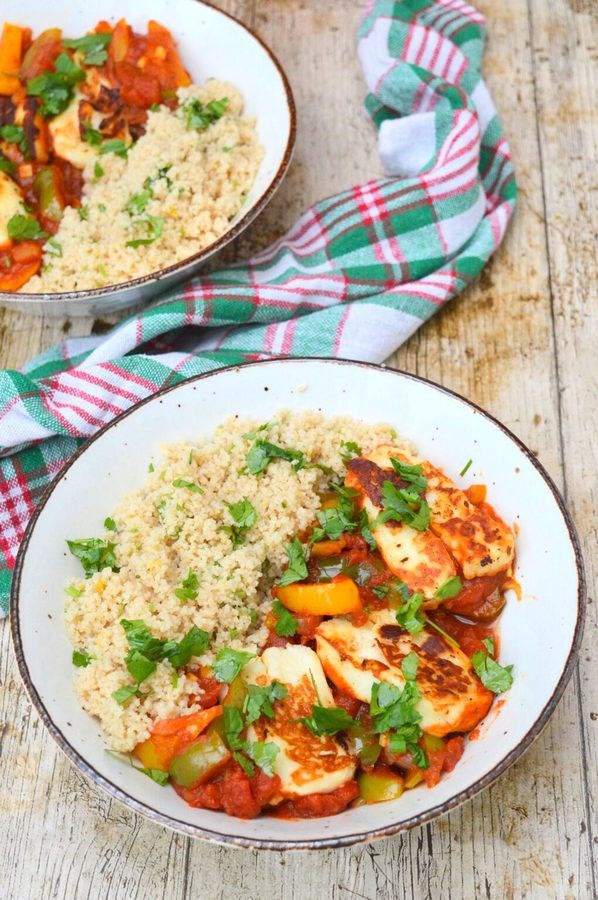 Halloumi shakshuka with couscous
