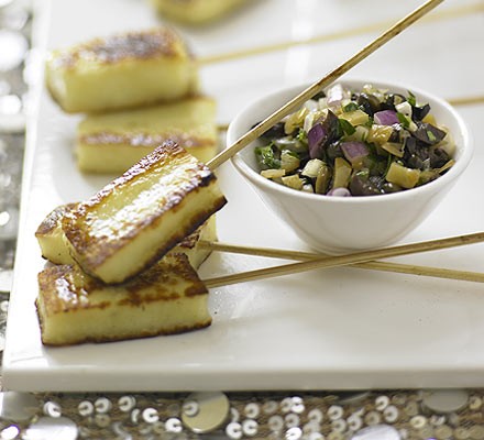 Halloumi skewers with parsley & lemon salsa