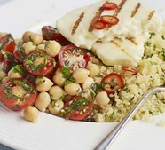 Halloumi with chickpea & couscous salsa