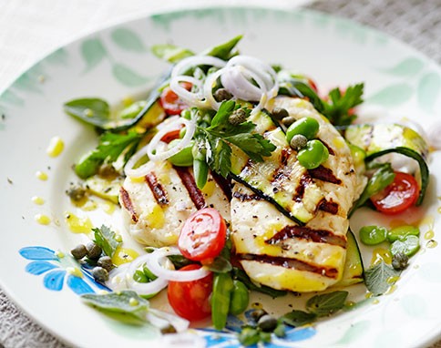 Halloumi with griddled vegetables
