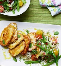 Halloumi with runner bean, tomato and mint couscous